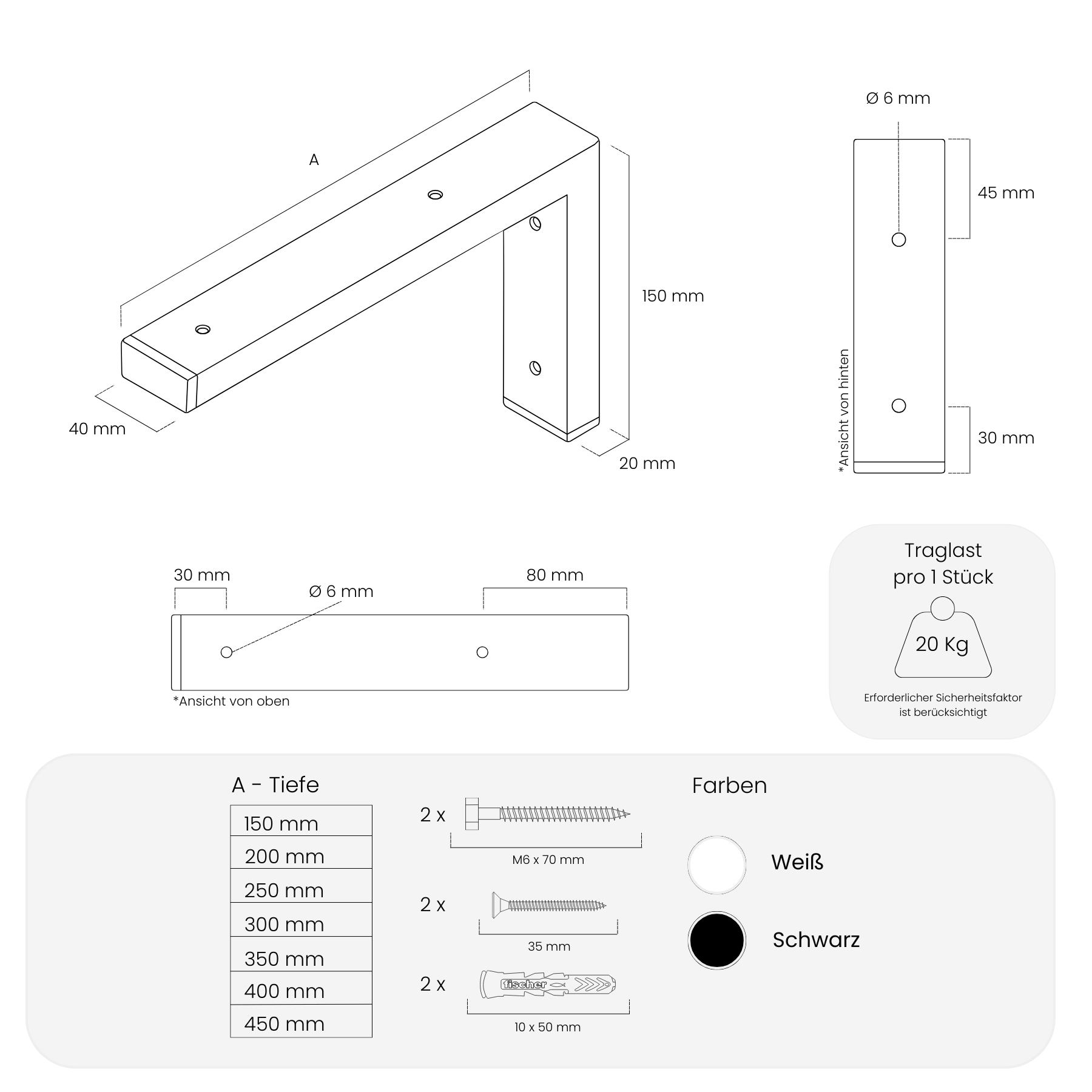 Waschtischhalterung MAIN - 7 Größen - 2 Farben