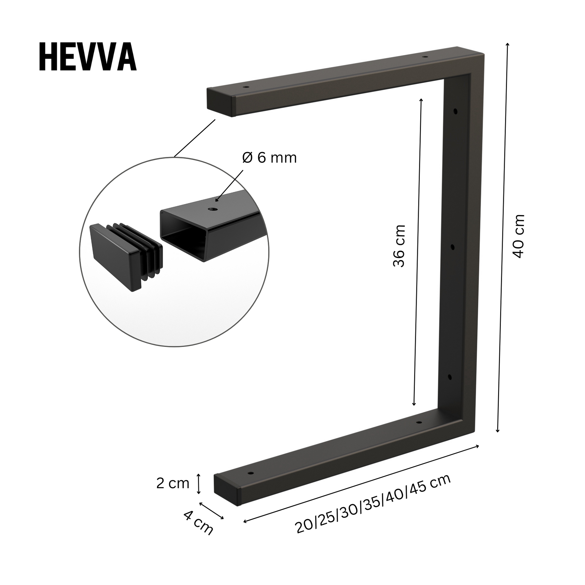 HEVVA-Store - 40 Größen – LAHN 2 Waschtischhalterung Farben 6 hoch - - cm
