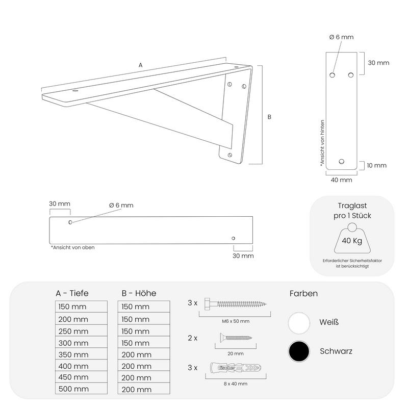 Schwerlast Regalhalter STEINBERG - 6 Größen - 2 Farben