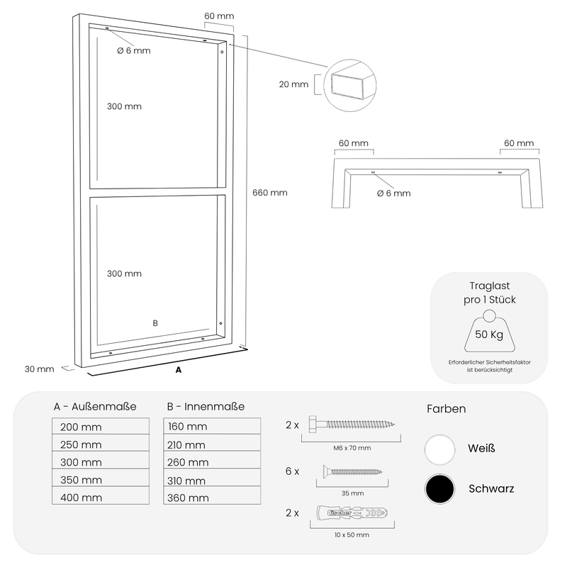 Schwerlast Regalhalter HOHENBERG - 4 Größen - 2 Farben