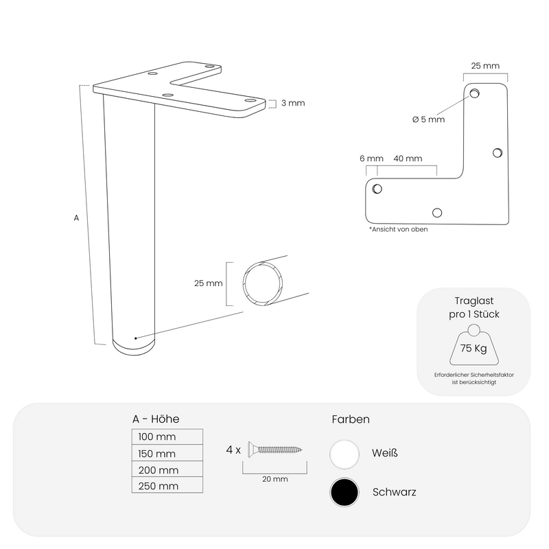 Möbelfüße LINZ - 4 Größen - 2 Farben