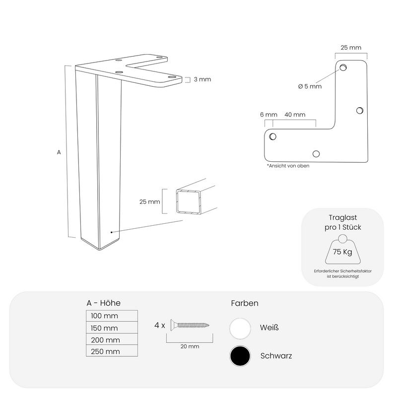 Möbelfüße LUZERN - 4 Größen - 2 Farben