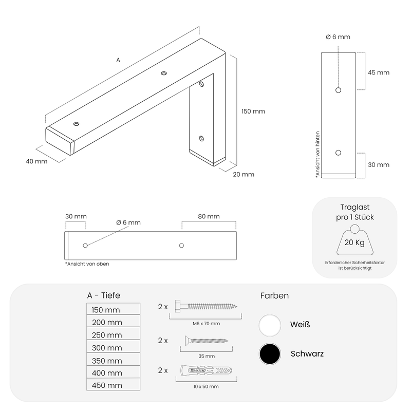 Waschtischhalterung MAIN - 7 Größen - 2 Farben