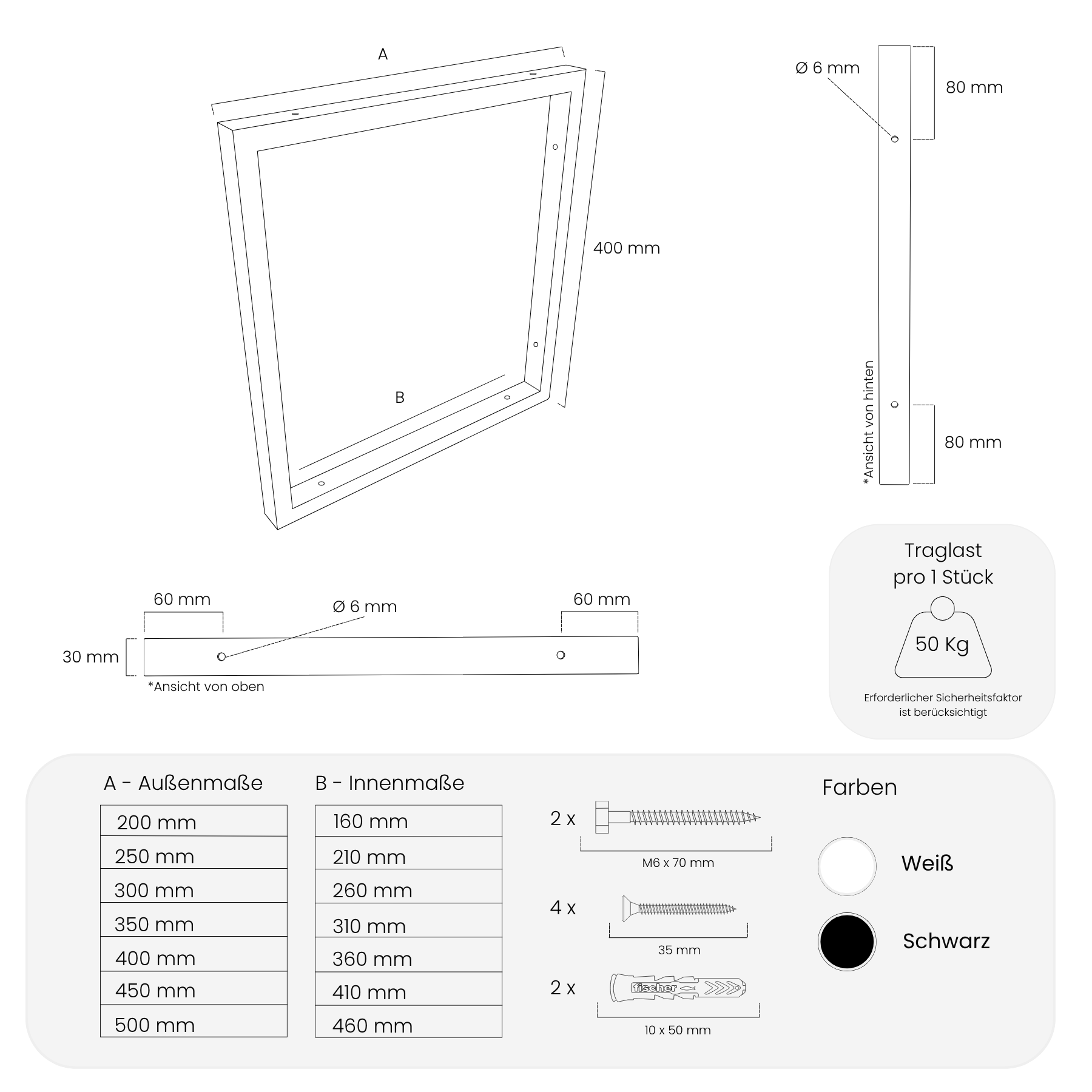 Suporte para prateleiras de carga pesada KRONBERG - 5 tamanhos - 2 cores