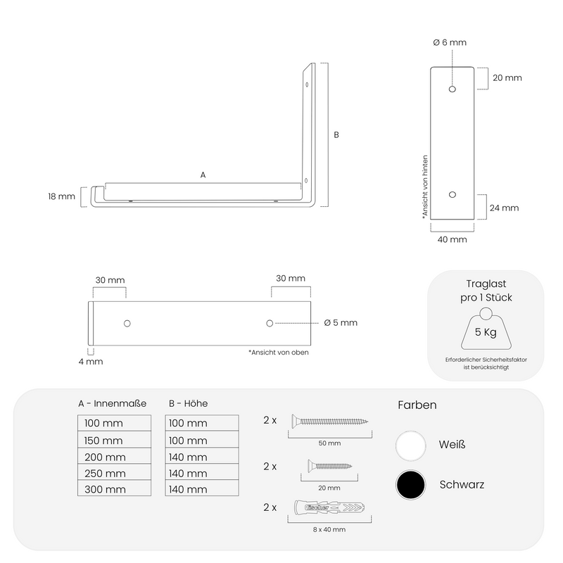 Regalhalter RIEDBERG - 5 Größen - 2 Farben