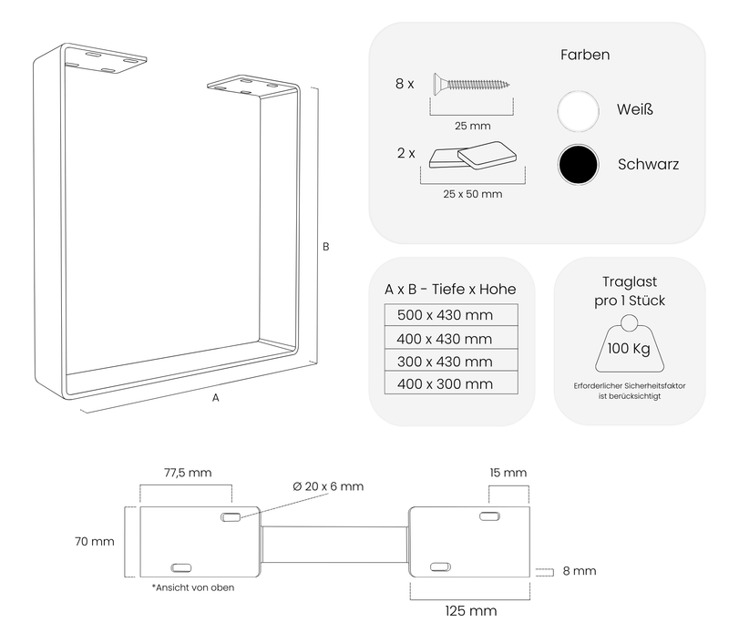 Tischbeine TURIN - 5 Größen - 2 Farben